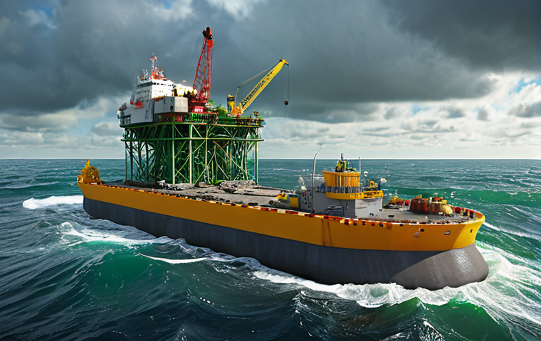 **
"Offshore wave energy plant construction with visible environmental impact: disturbed seabed, construction vessels, steel and concrete materials. Focus on the 'grey reality' behind the green image, showcasing the lifecycle challenges. Cloudy sky, North Sea setting."
**