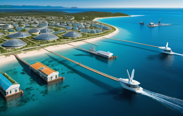 해양 재생에너지의 소비자 수용성 연구 - **Prompt:** A grand, architectural shot of an advanced tidal barrage system seamlessly integrated in...