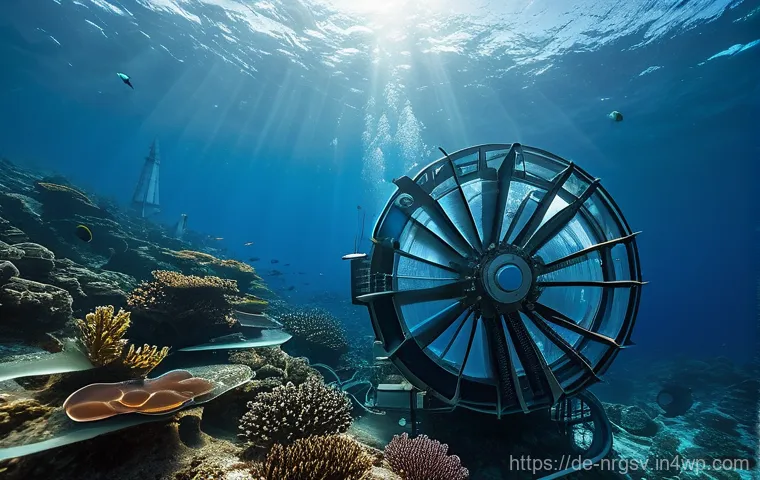 해양 재생에너지의 전세계 시장 전망 - **Image Prompt: Majestic Tidal Power Barrage with Modern Turbines**
    A grand, aerial view showcas...