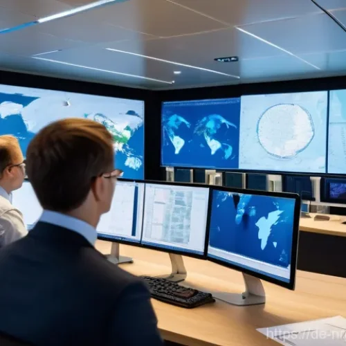 해양 재생에너지의 프로젝트 관리 기법 - **"Meticulous Planning for Offshore Wind Development"**
    A highly detailed, wide-angle shot of a ...