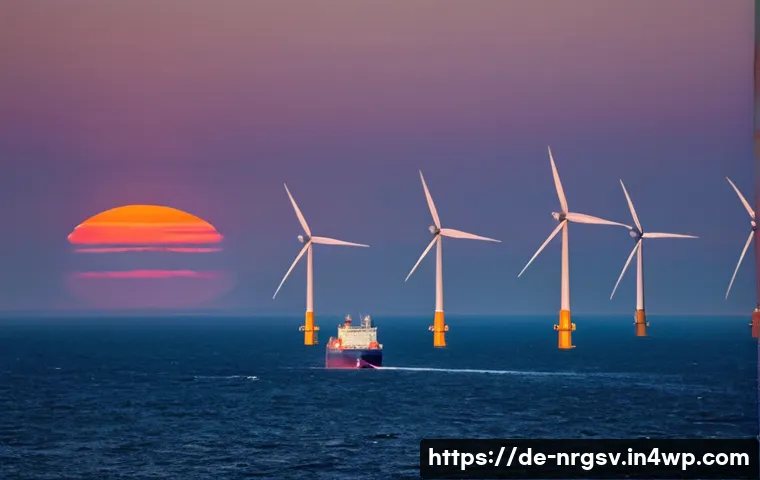 해양 재생에너지의 글로벌 투자 트렌드 - **Prompt: Majestic Offshore Wind Energy Hub in the North Sea**
A breathtaking wide shot of a va...