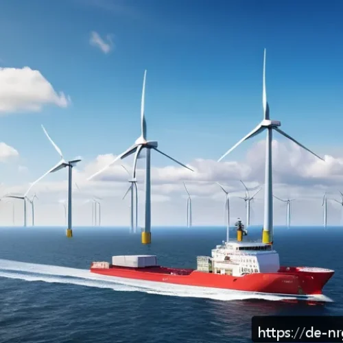 Home 13 해양 재생에너지의 데이터 기반 분석 - A detailed offshore wind farm scene during a bright, partly cloudy day, featuring multiple large win...